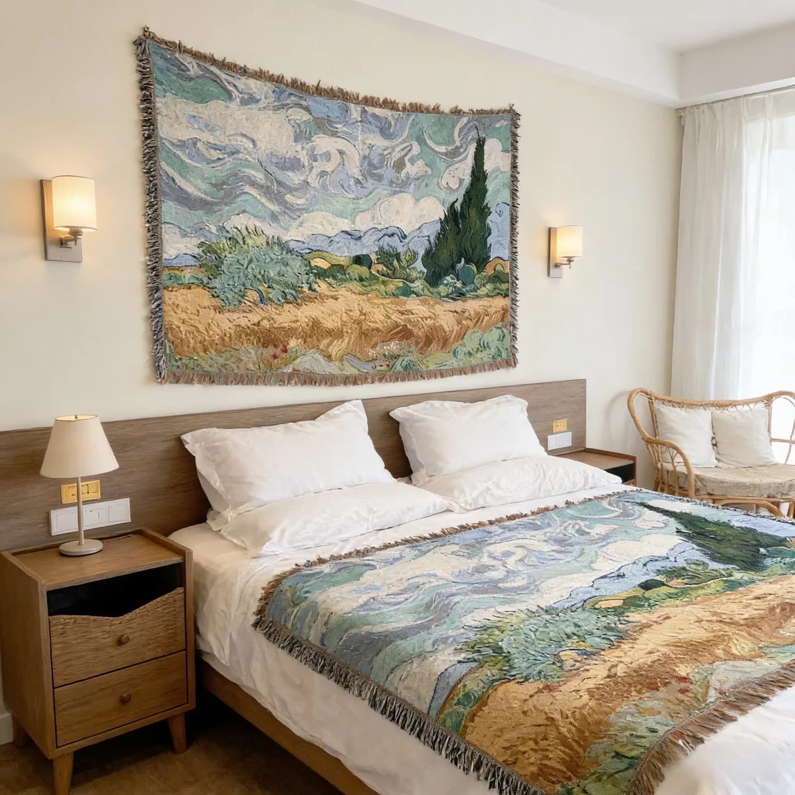 Manta Tapeçaria Tecida Estilo Van Gogh para Sofá e Decoração de Parede