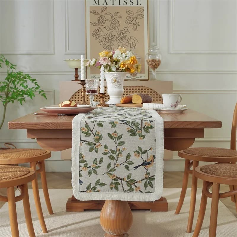 Caminho de Mesa Floral em Algodão e Linho para Decoração