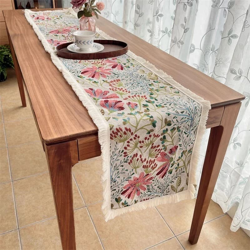 Caminho de Mesa em Algodão Estilo Nórdico com Estampa Floral