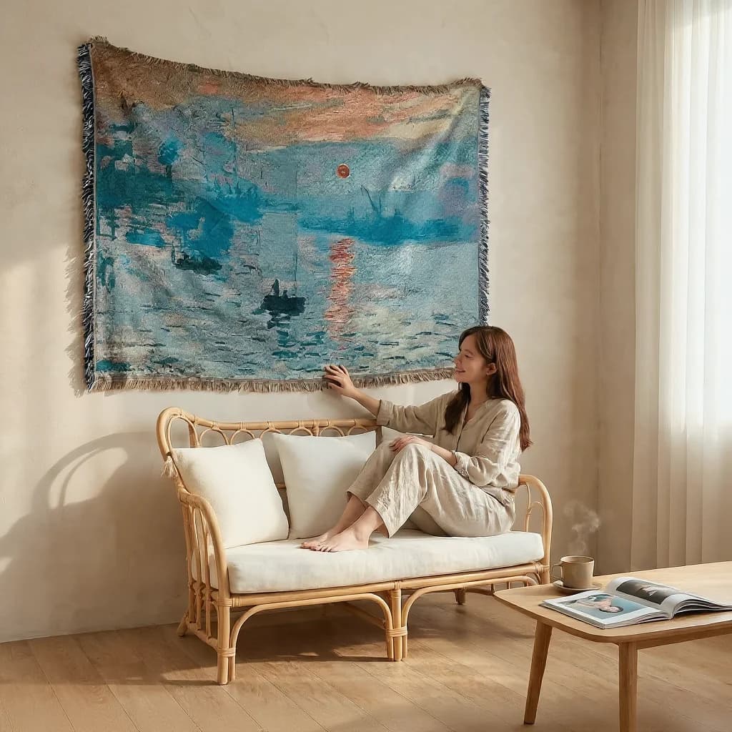 Manta Tapeçaria Estilo Pintura a Óleo para Decoração de Sofá e Parede