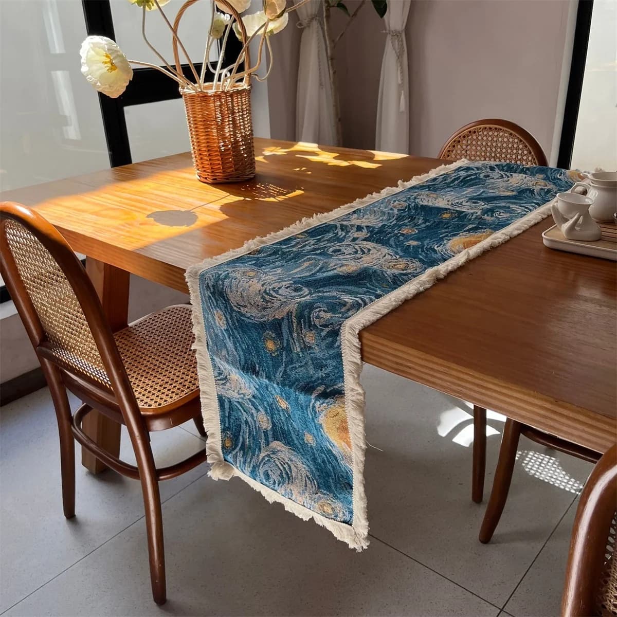 Caminho de Mesa e Toalha Jacquard Noite Estrelada