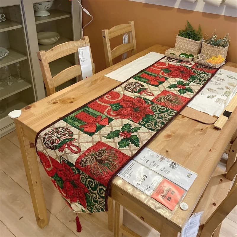 Caminho de Mesa de Natal Decorativo em Tecido Misto de Algodão
