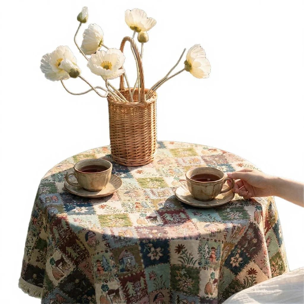 Caminho de Mesa Jacquard Rústico Country com Estampa Floral Estilo Pintura a Óleo