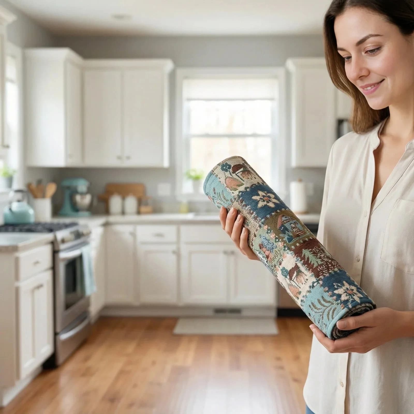 Caminho de Mesa Estilo Country Americano - Mistura de Algodão e Linho com Estampa Floral