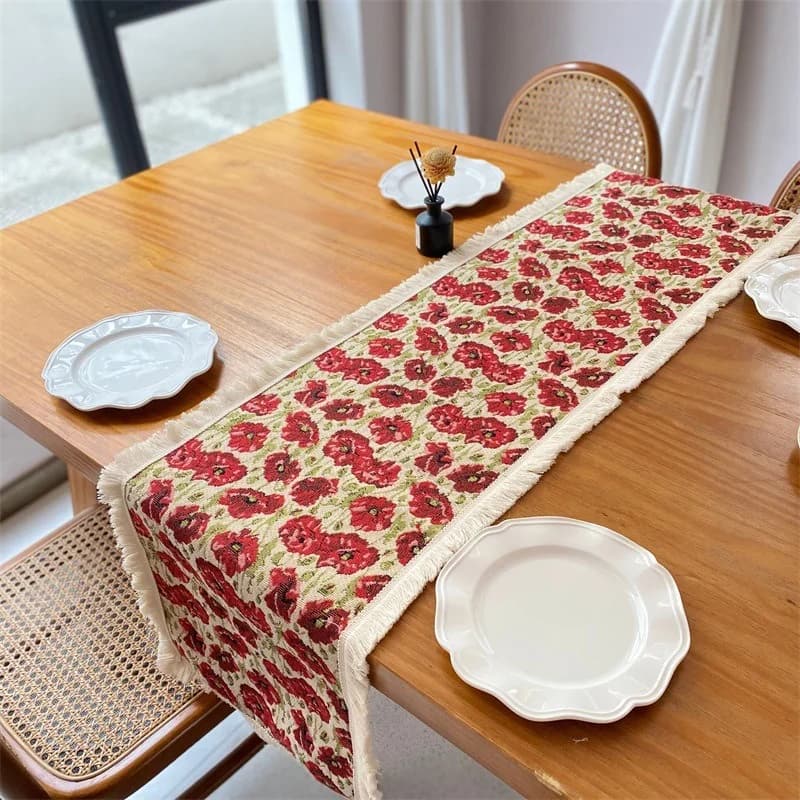 Caminho de Mesa Floral em Tecido Misto de Algodão para Decoração de Sala de Jantar