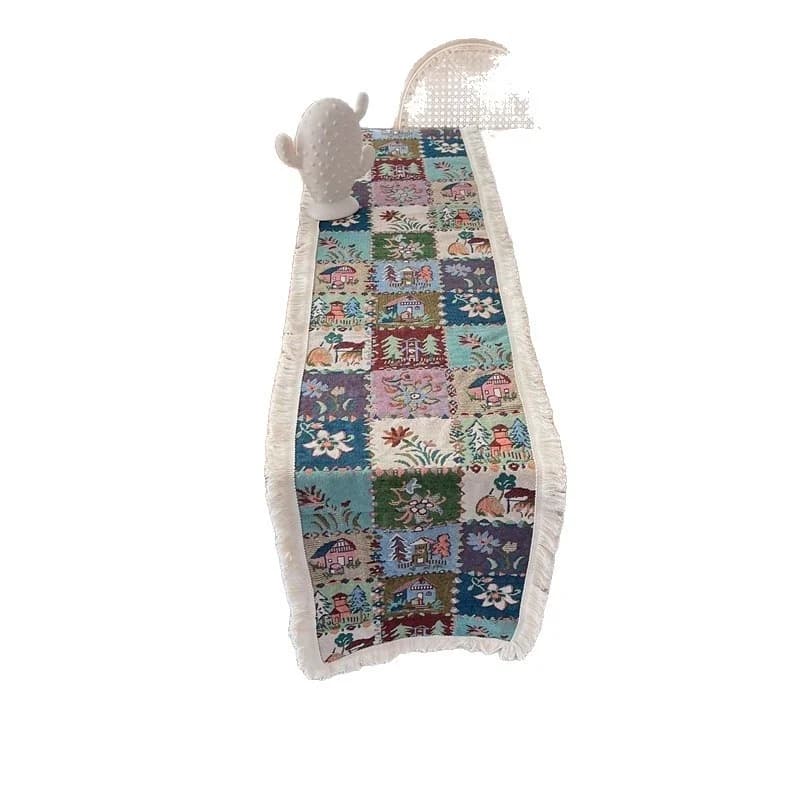 Caminho de Mesa Estilo Country Americano com Estampa Floral em Algodão