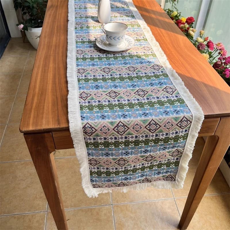 Caminho de Mesa Boho Algodão e Poliéster para Sala e Jantar
