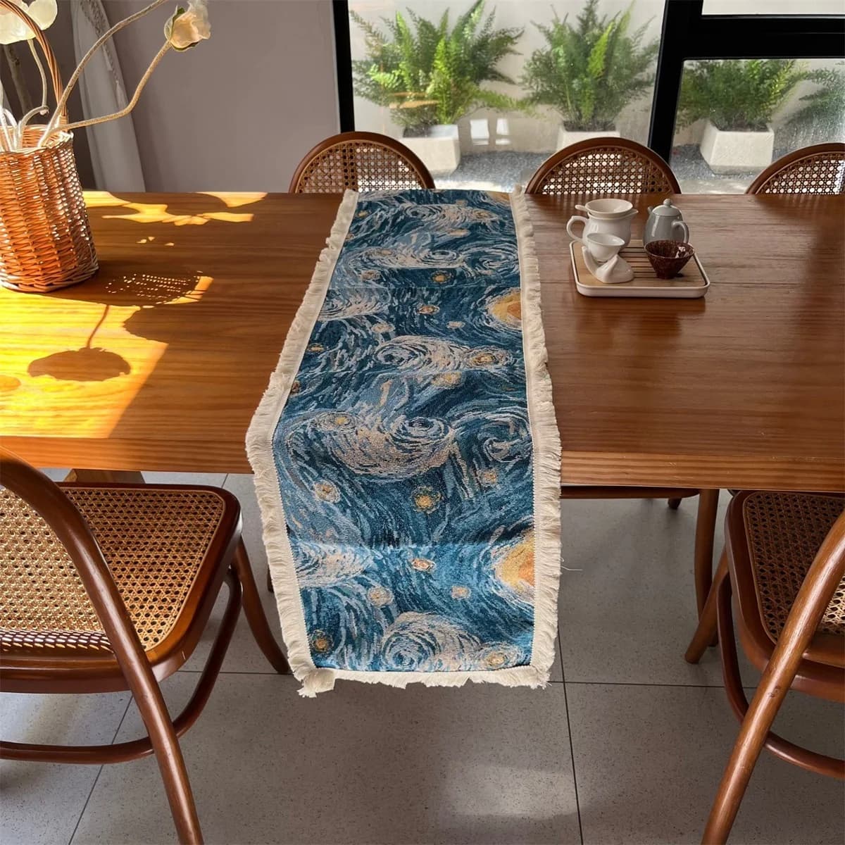 Caminho de Mesa Decorativo em Mistura de Algodão Estilo Van Gogh