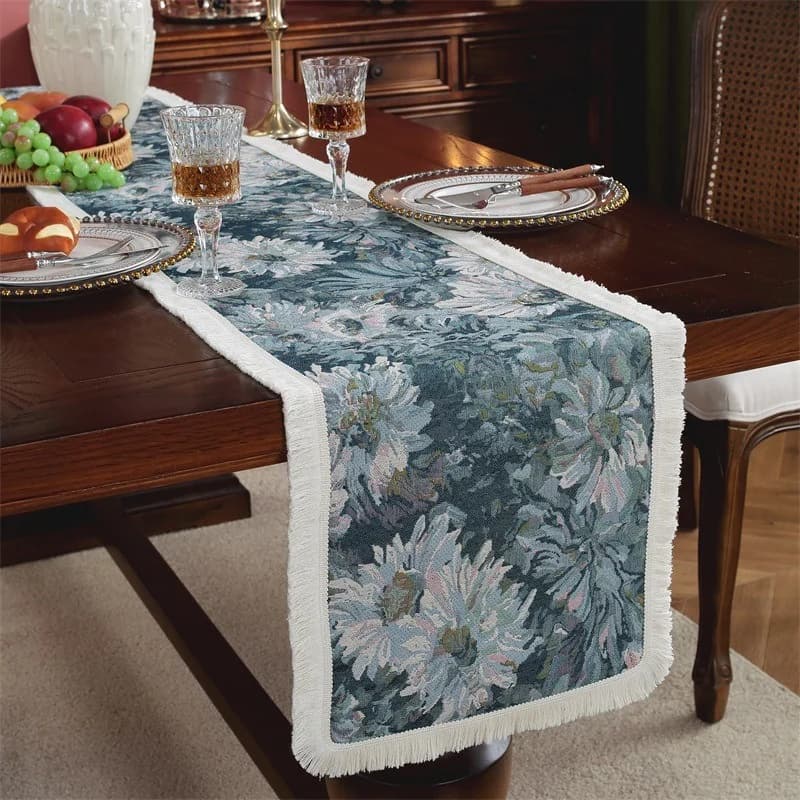Caminho de Mesa Floral Estilo Pintura a Óleo Vintage para Mesa de Jantar e Aparador