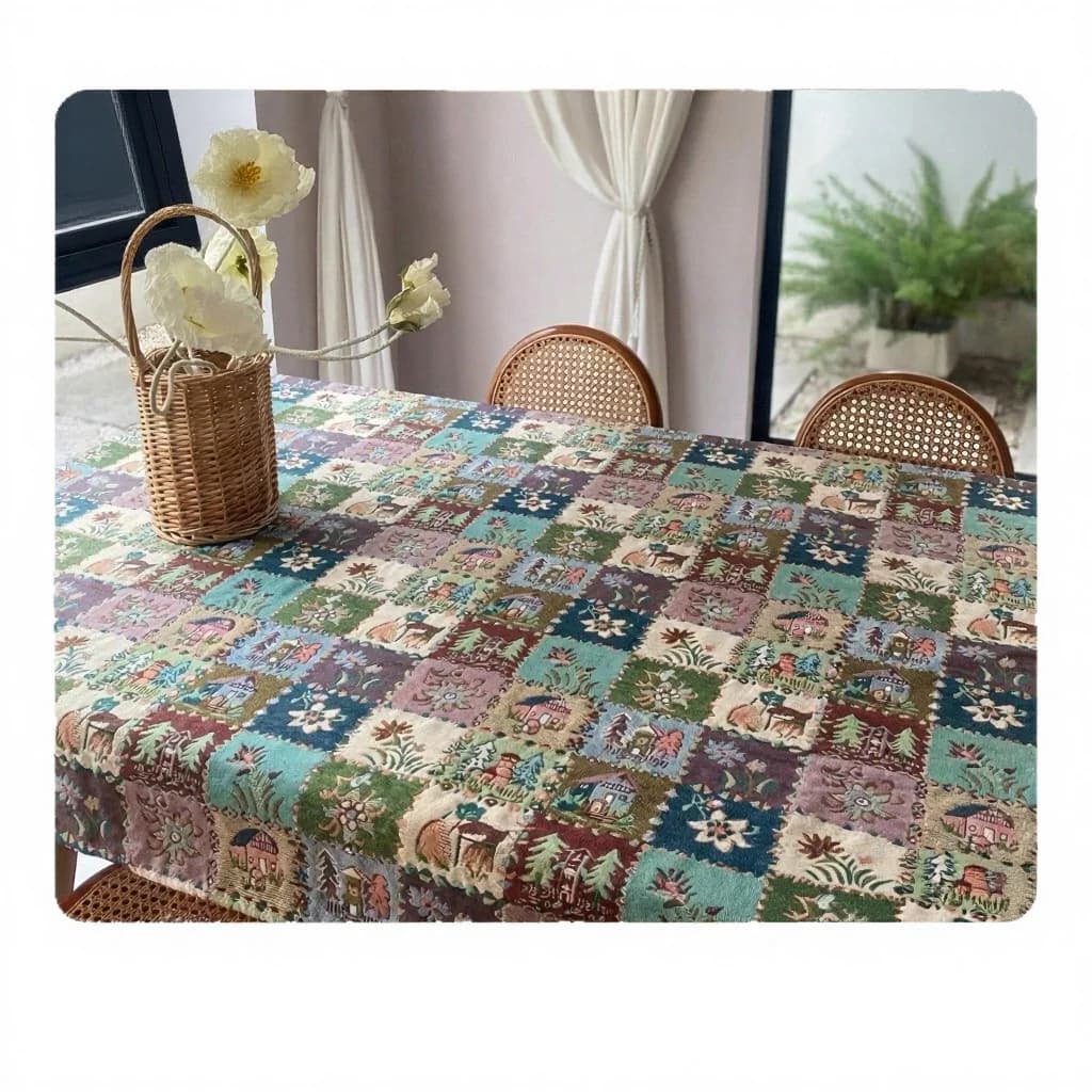 Caminho de Mesa Jacquard Estilo Country Americano com Estampa de Pintura a Óleo Floral