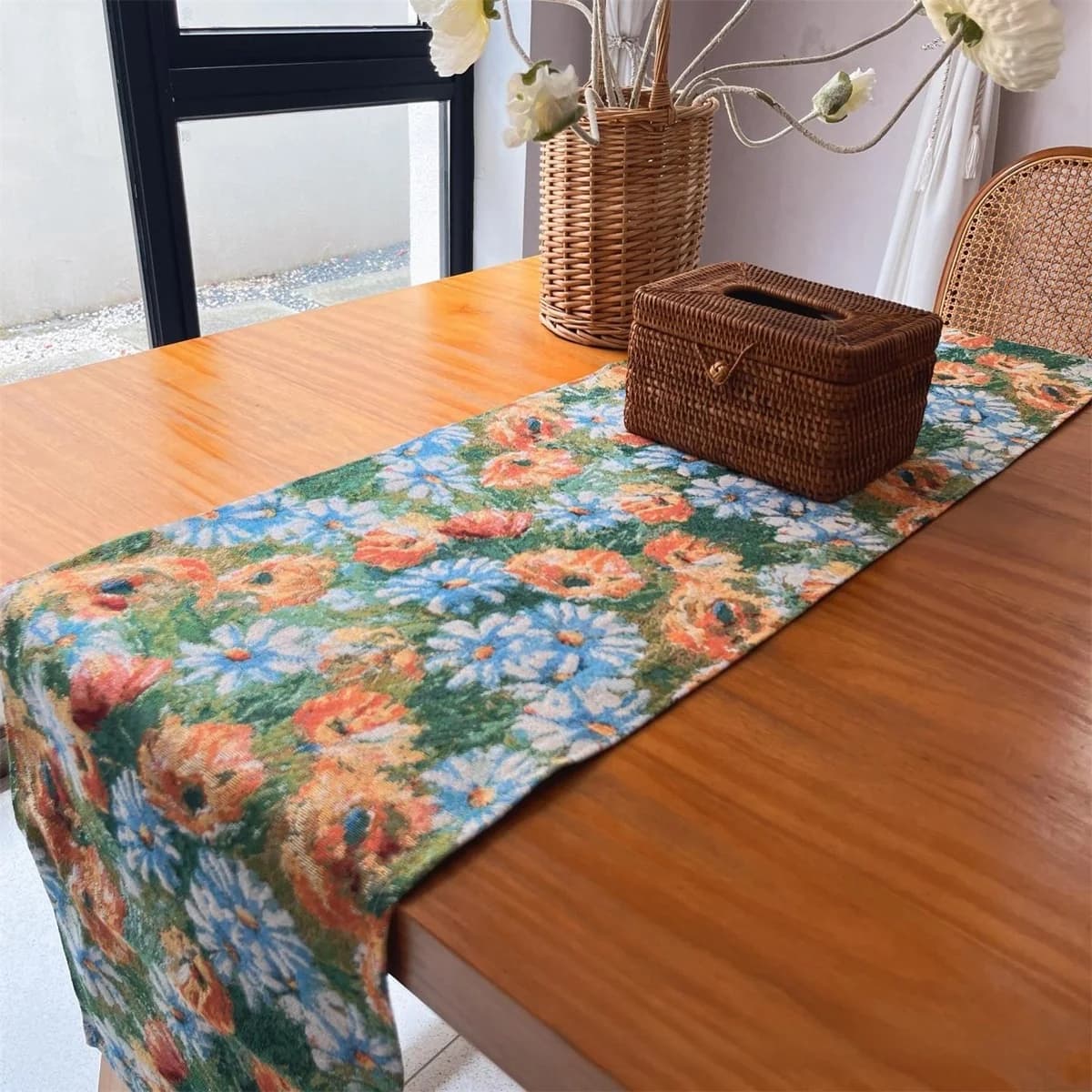 Caminho de Mesa e Jogo Americano Jardim Monet, Tecido Mistura de Algodão