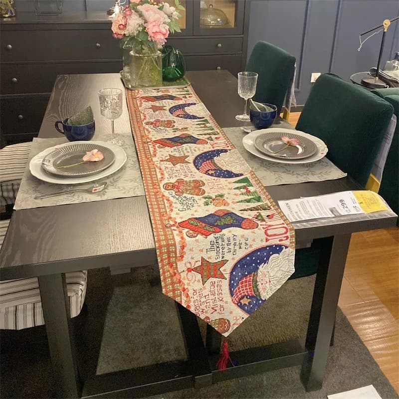 Caminho de Mesa de Natal Decorativo em Tecido Misto de Algodão