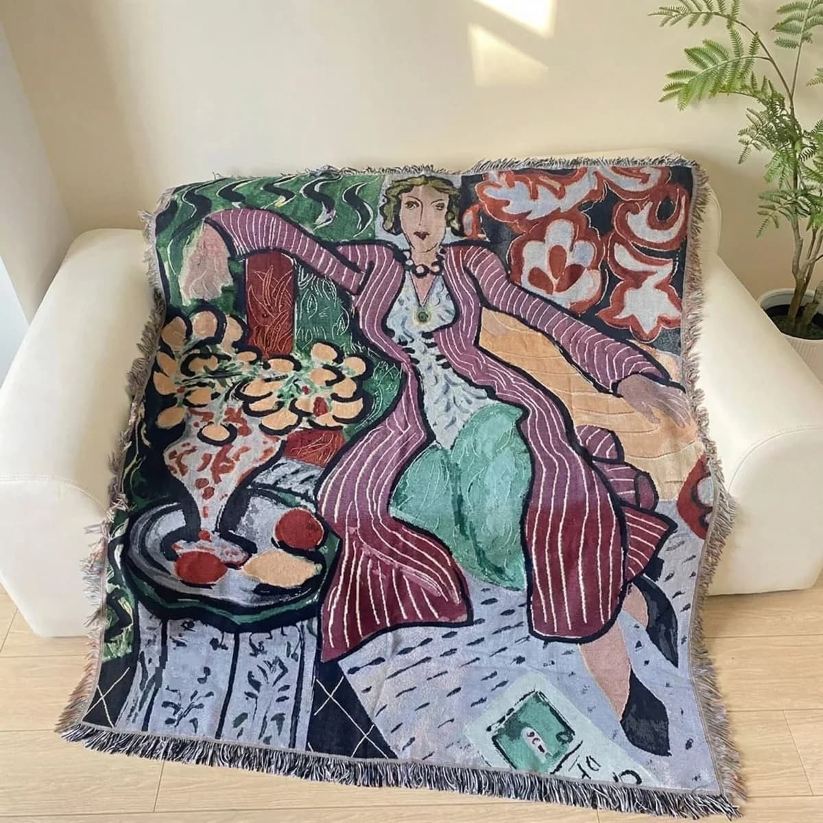 Manta de Tapeçaria Tecida Estilo Matisse para Decoração de Parede