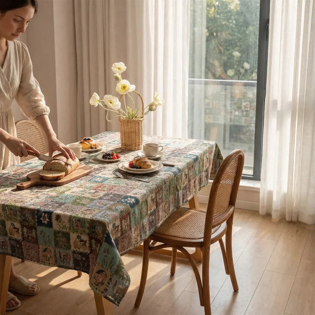 Caminho de Mesa e Toalha de Mesa em Mistura de Algodão com Estampa Jacquard Floral