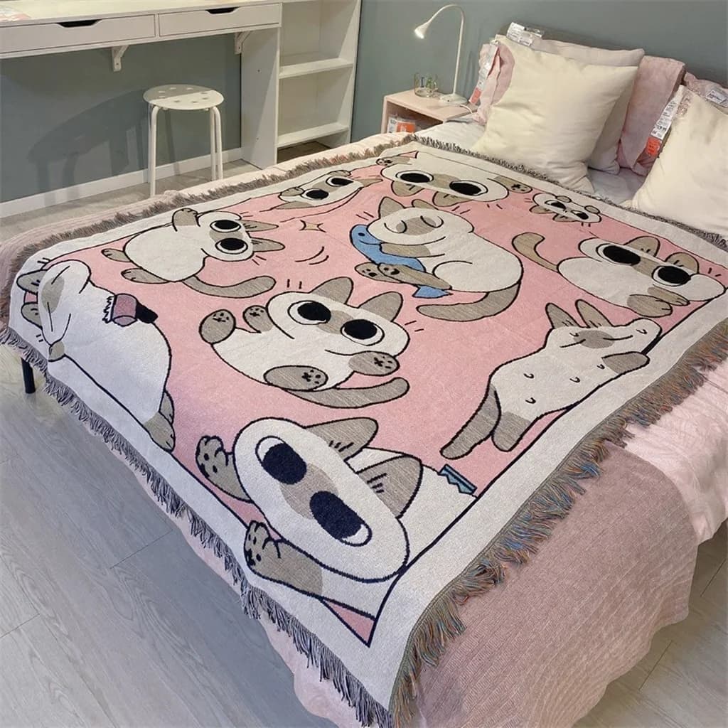 Manta de Sofá Gato Rosa Cartoon para Poltrona