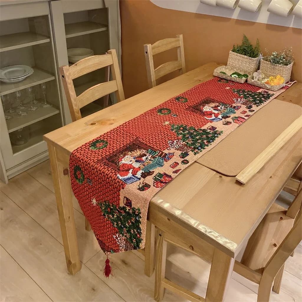 Caminho de Mesa de Natal em Tecido Misto de Algodão para Decoração
