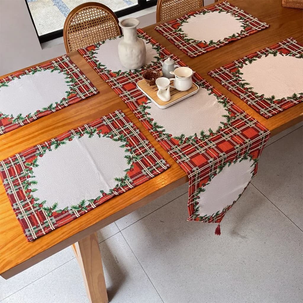 Conjunto de Caminho de Mesa e Jogos Americanos Natalino Nórdico