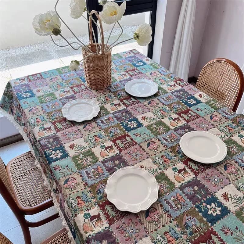 Caminho de Mesa e Toalha Decorativa em Jacquard Floral Rústico
