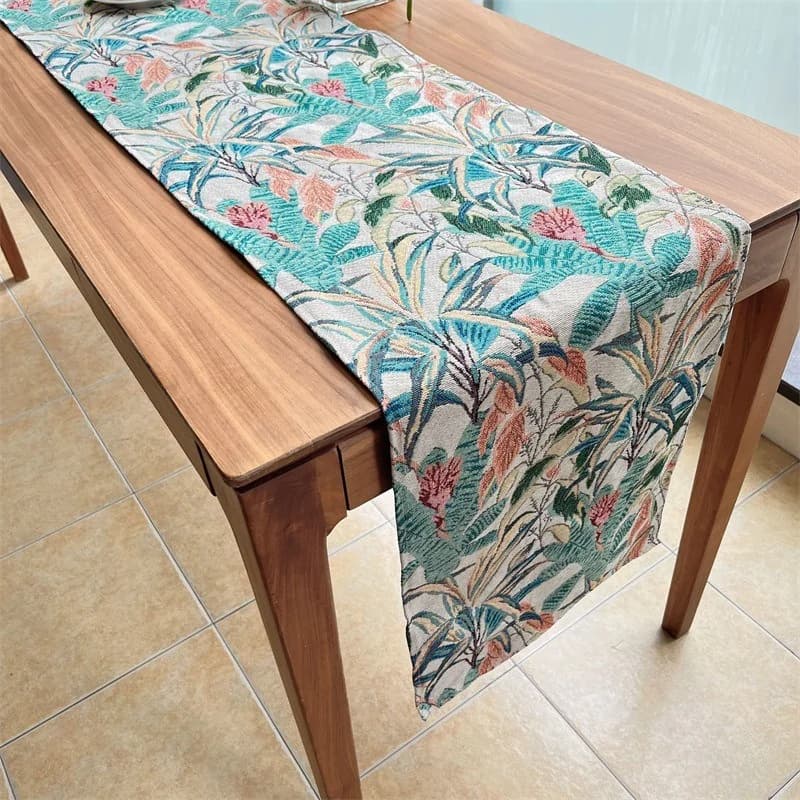 Caminho de Mesa Estilo Americano com Estampa de Folhas em Algodão