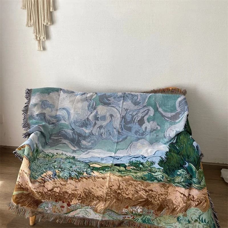 Manta Decorativa para Sofá em Mistura de Algodão com Estampa de Arte Abstrata
