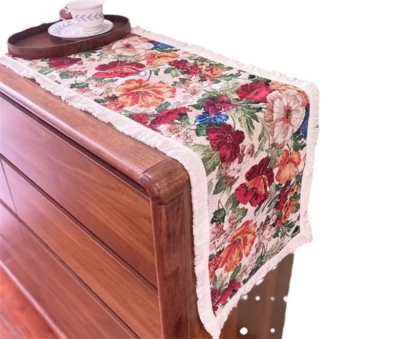 Caminho de Mesa Estilo Country Algodão com Estampa Floral