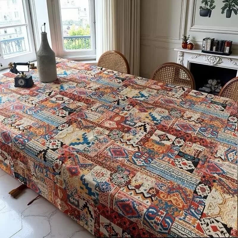 Toalha de Mesa Jacquard Bohemian Retrô com Padrão Geométrico