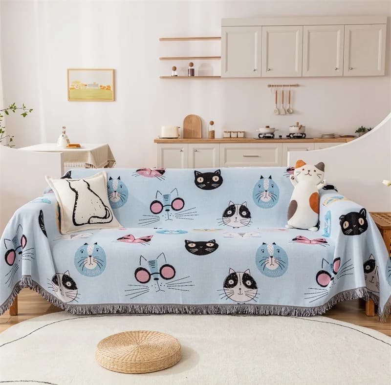 Manta Decorativa Gato Cartoon para Sofá