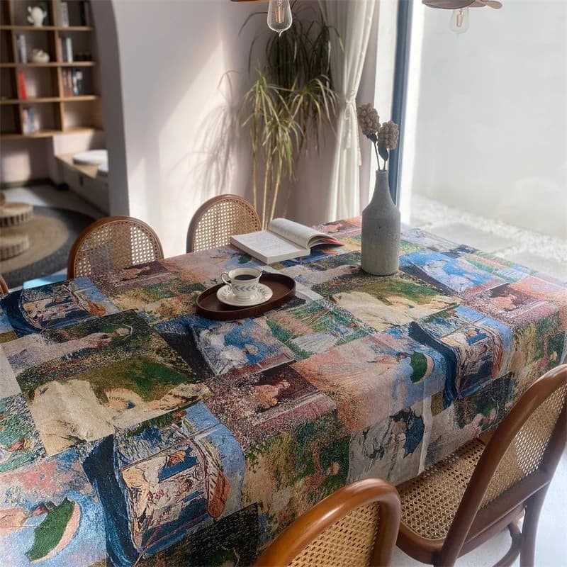 Toalha de Mesa Retangular em Poliéster e Algodão para Jantar, Escrivaninha e Jardim