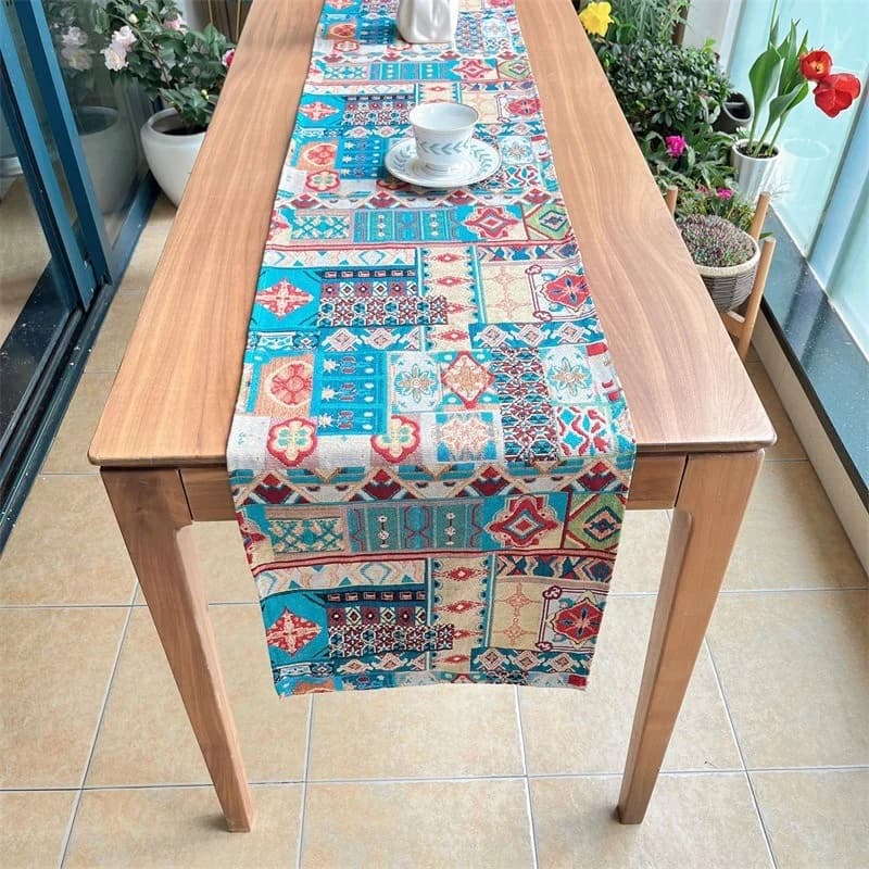 Caminho de Mesa Boêmio Retro com Estampa Floral Decorativa