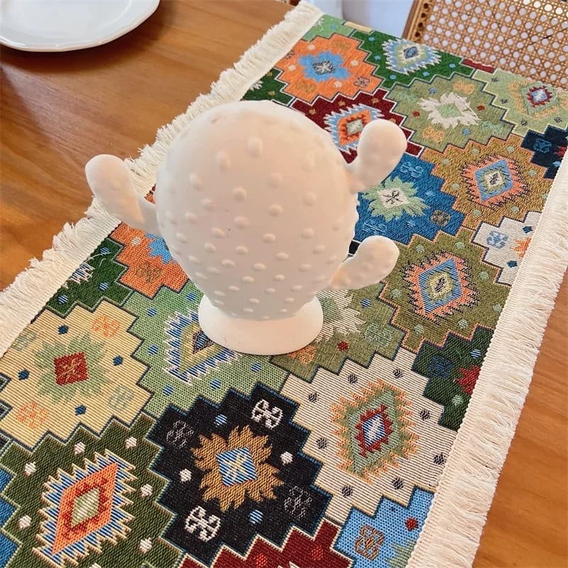 Caminho de Mesa Boho Geométrico Algodão e Poliéster