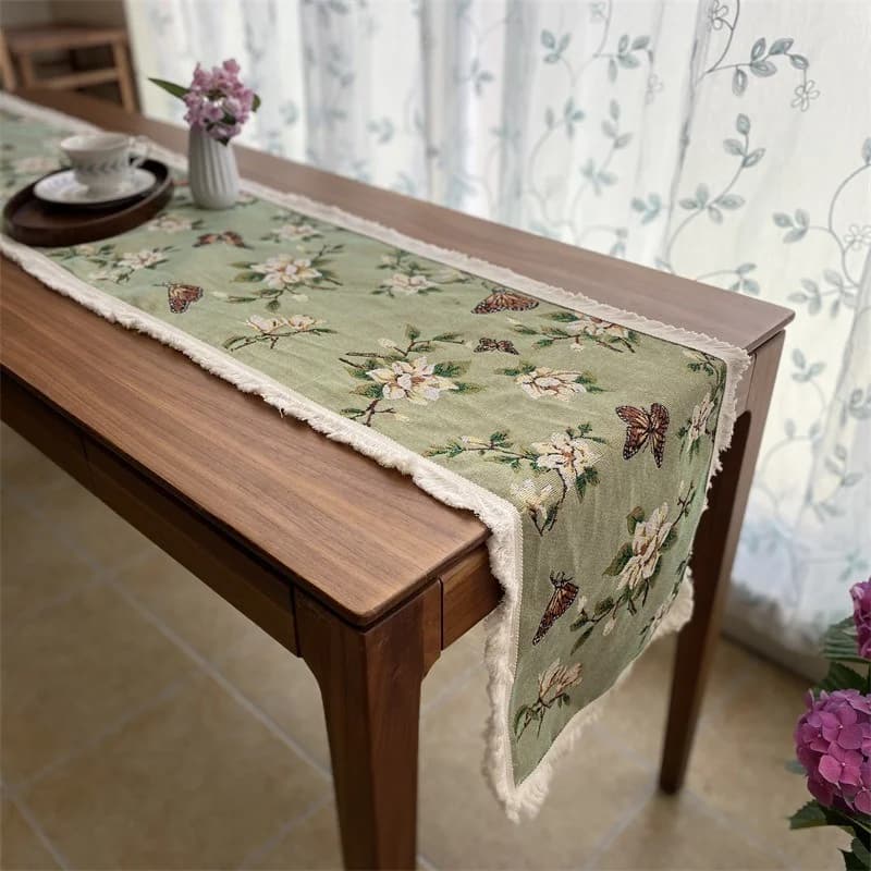 Caminho de Mesa em Algodão e Linho Estilo Country Americano com Franjas