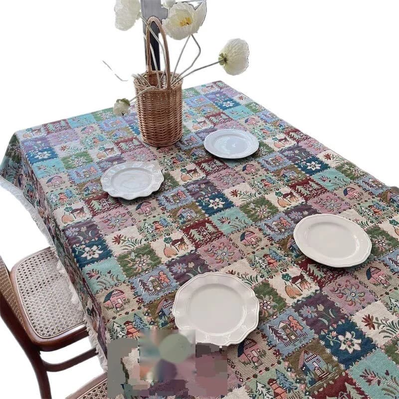 Caminho de Mesa e Toalha de Mesa em Mistura de Algodão com Estampa Jacquard Floral