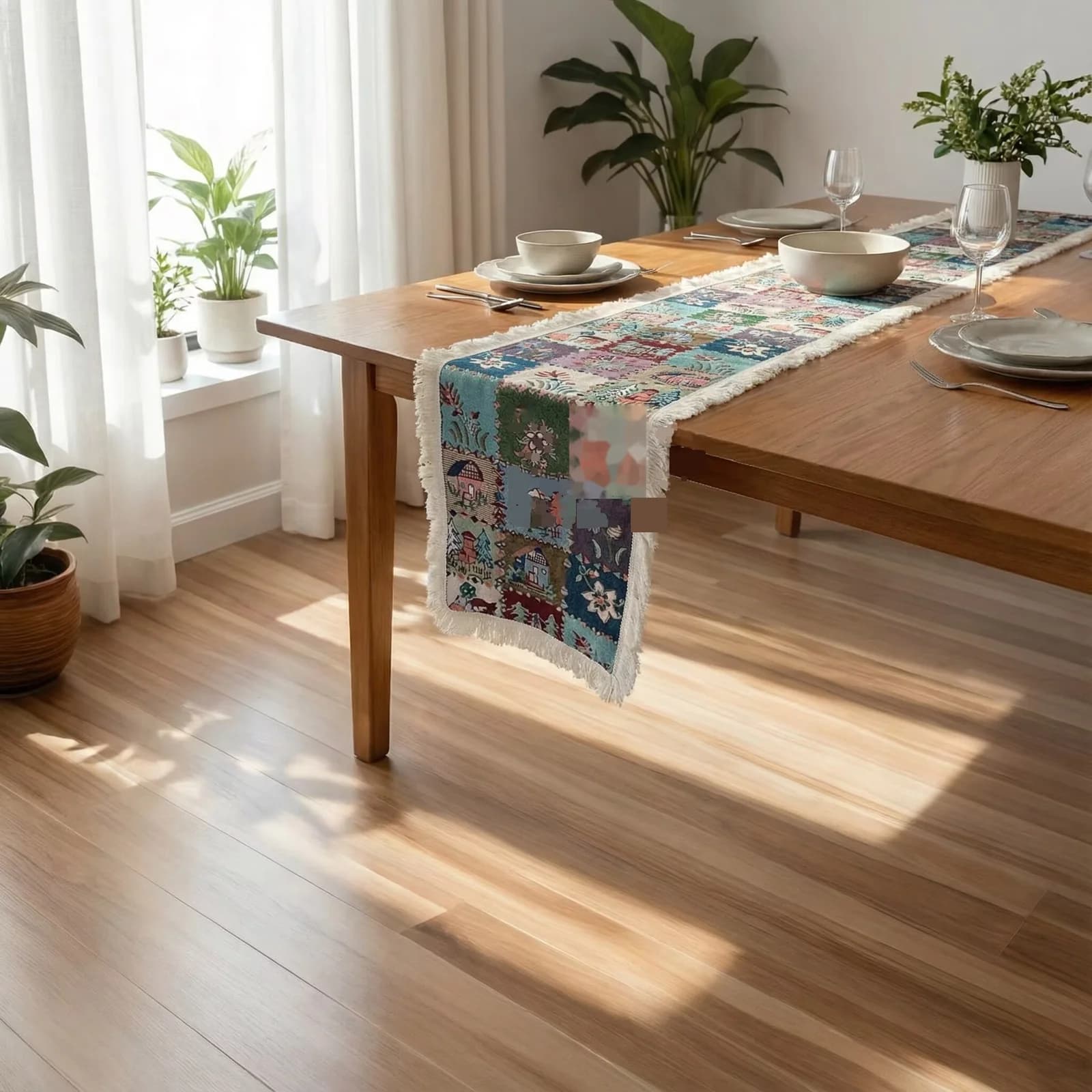 Caminho de Mesa Estilo Country Americano com Estampa Floral em Algodão