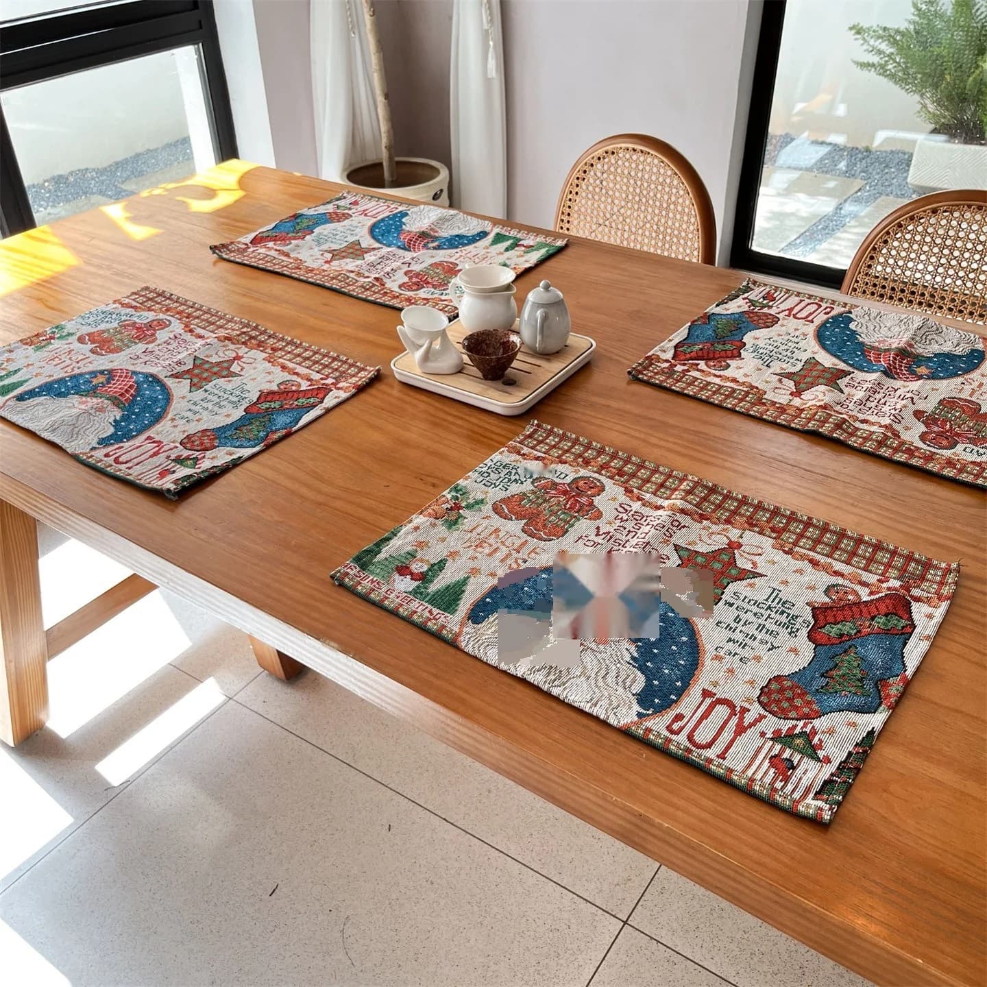 Caminho de Mesa de Natal em Algodão e Poliéster para Decoração Festiva