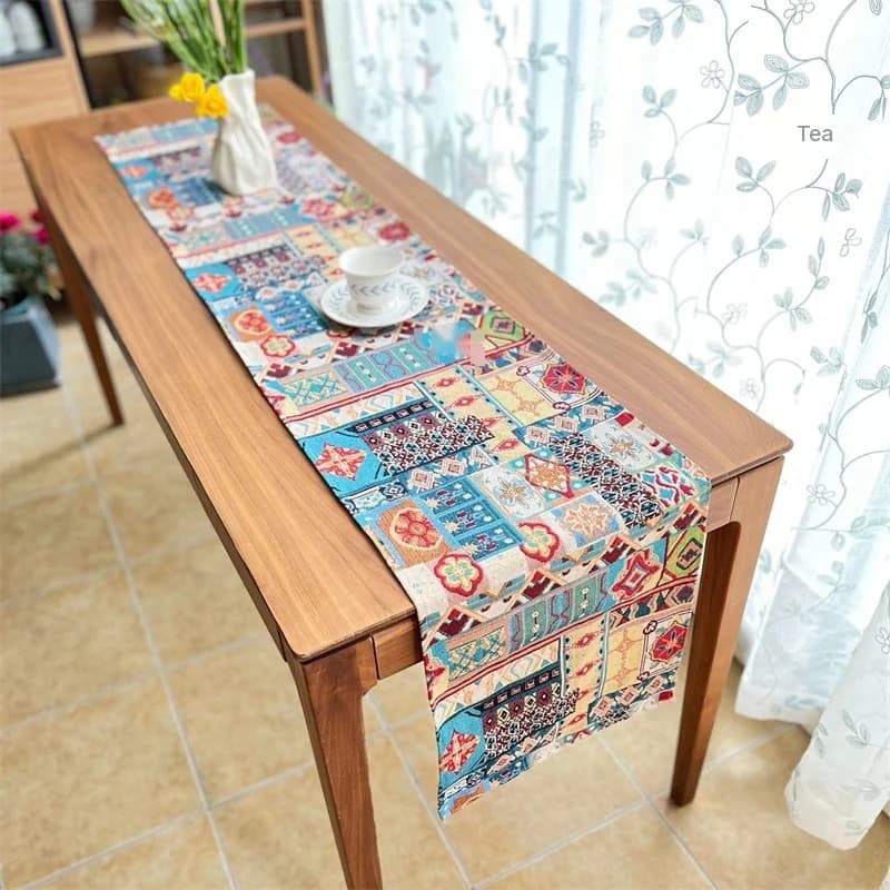 Caminho de Mesa Boêmio Retro com Estampa Floral Decorativa