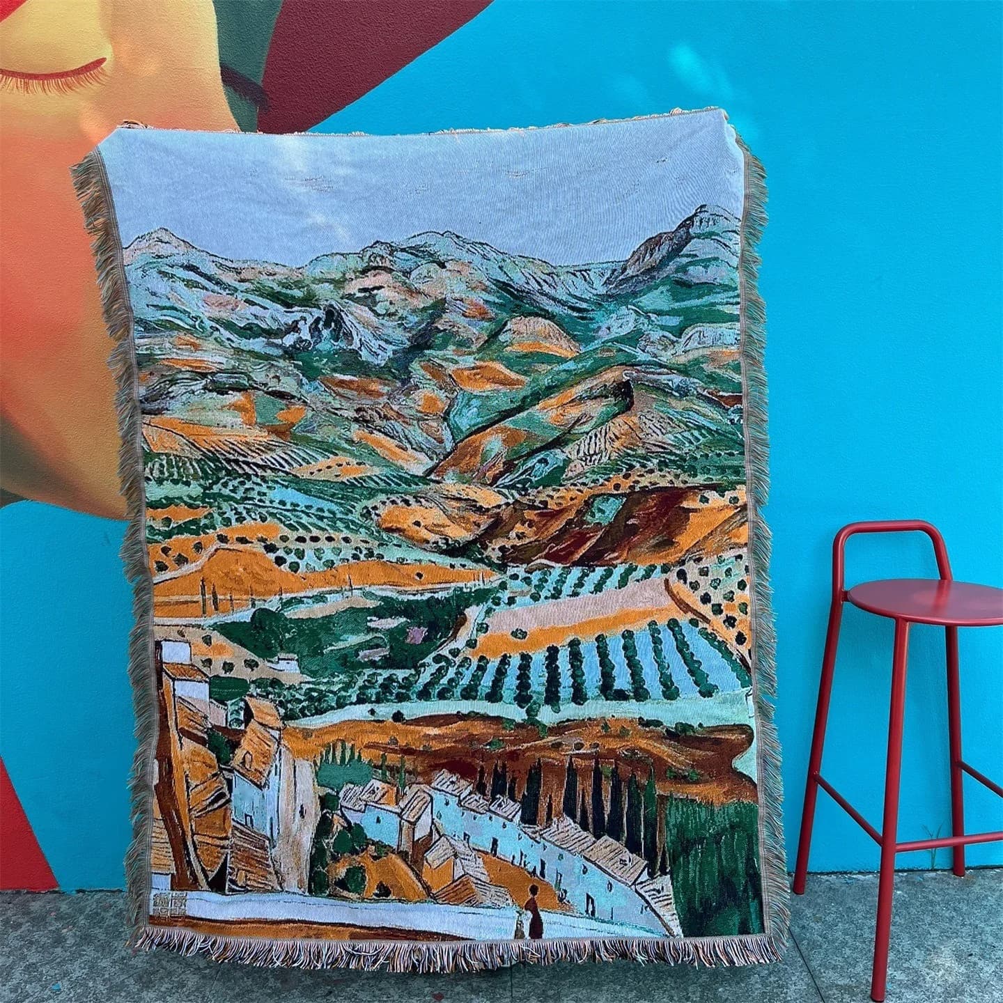 Manta Vintage com Estampa Artística e Capa de Sofá em Mistura de Algodão