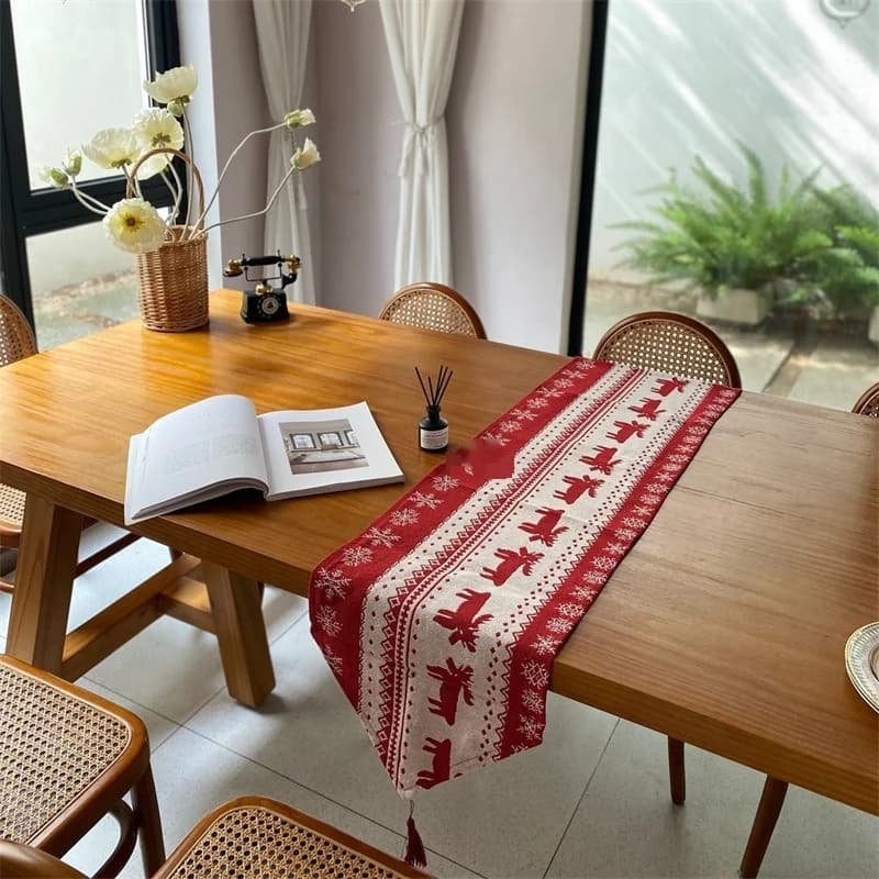 Caminho de Mesa Jacquard Nórdico com Alce Decoração Festiva