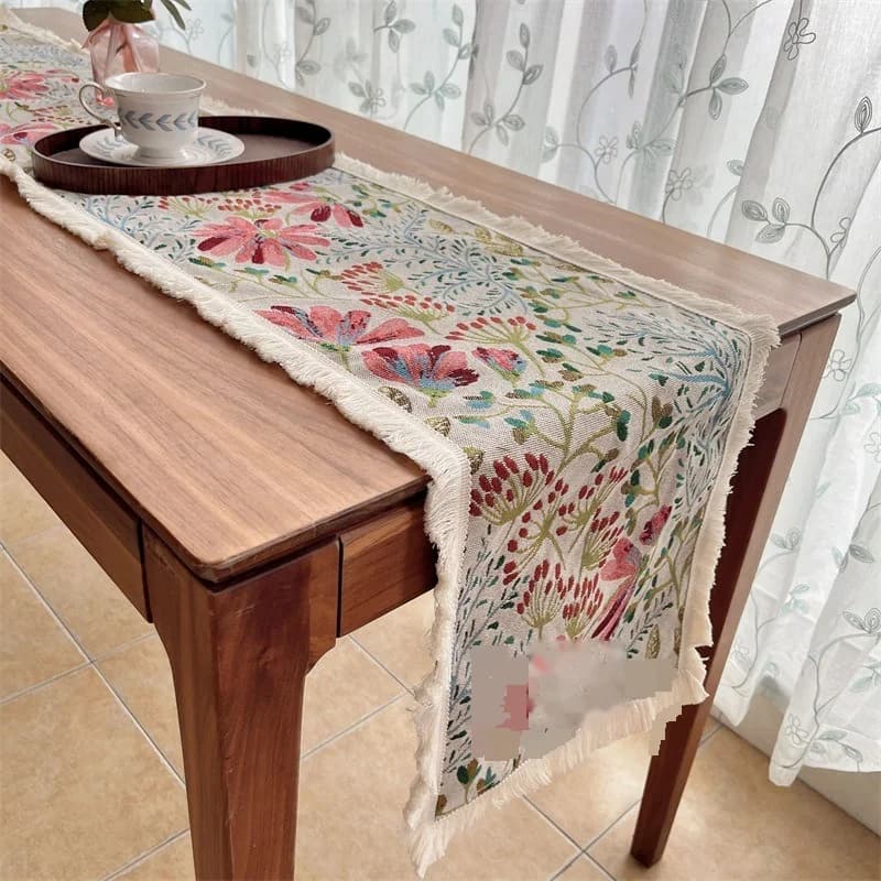 Caminho de Mesa em Algodão Estilo Nórdico com Estampa Floral