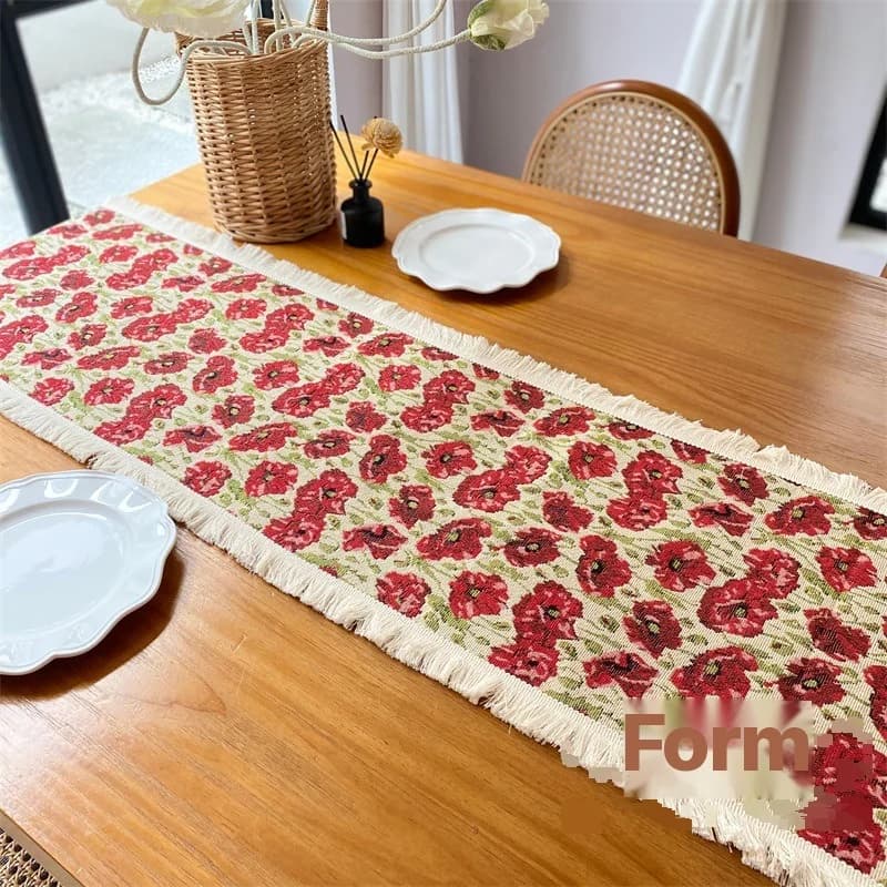 Caminho de Mesa Floral em Tecido Misto de Algodão para Decoração de Sala de Jantar