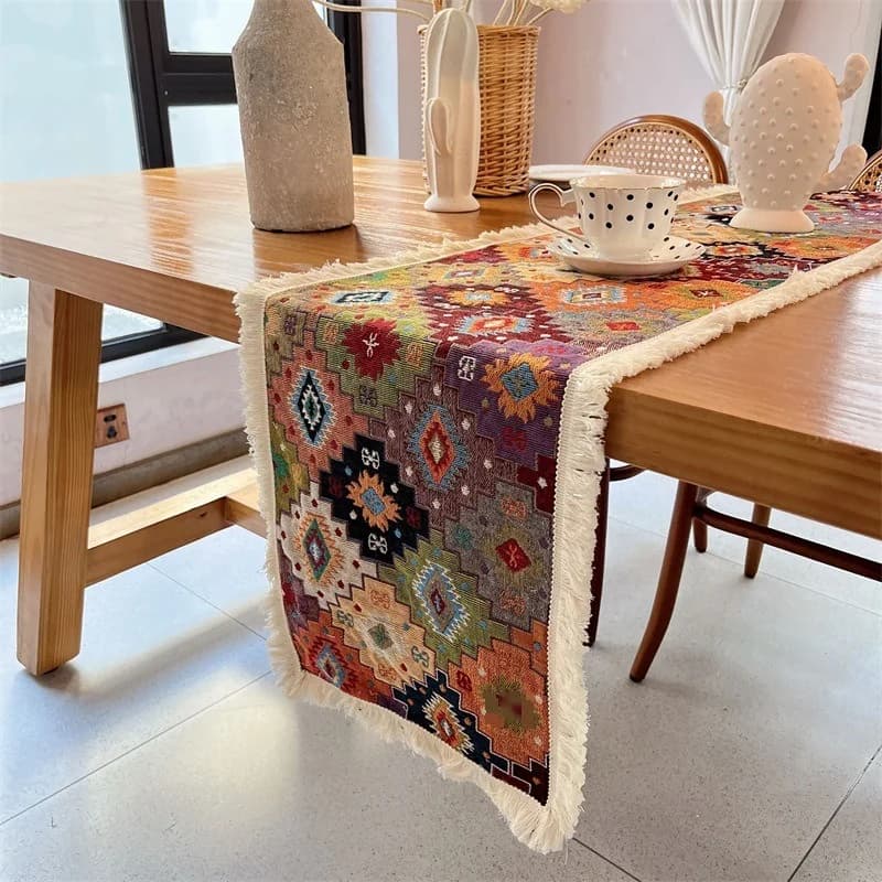 Caminho de Mesa Boho Algodão e Poliéster para Sala e Jantar