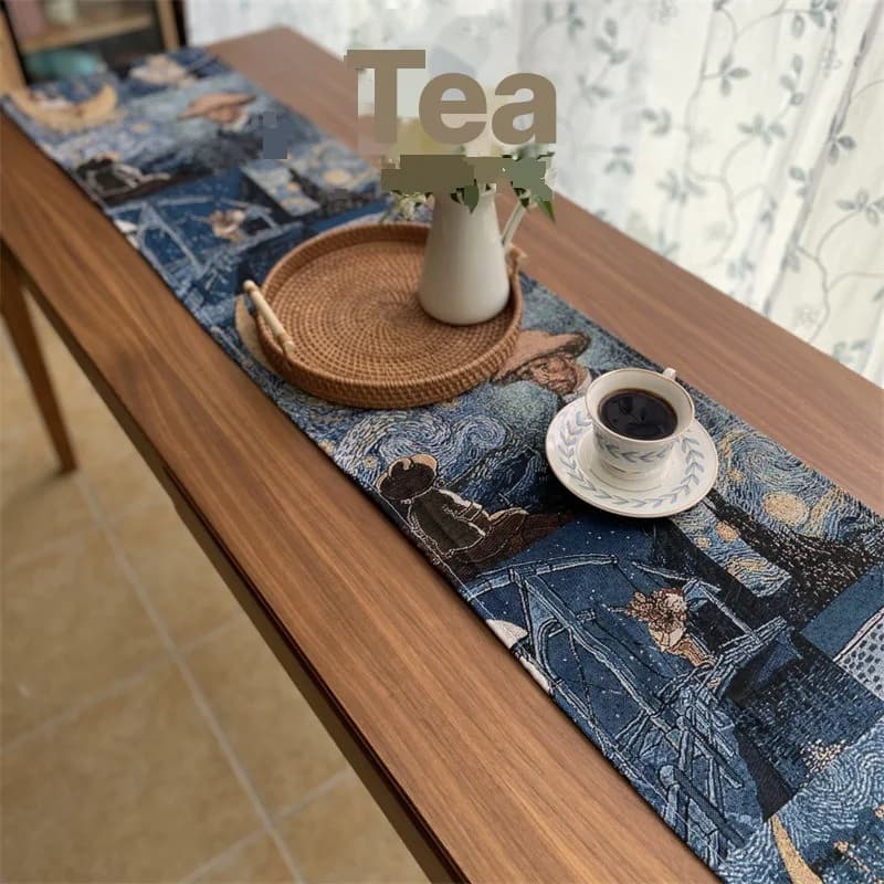 Caminho de Mesa Estilo Van Gogh em Algodão e Linho para Decoração