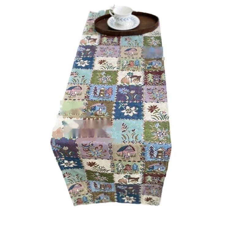Caminho de Mesa Rústico em Mistura de Algodão e Linho com Estampa Floral e Borboleta