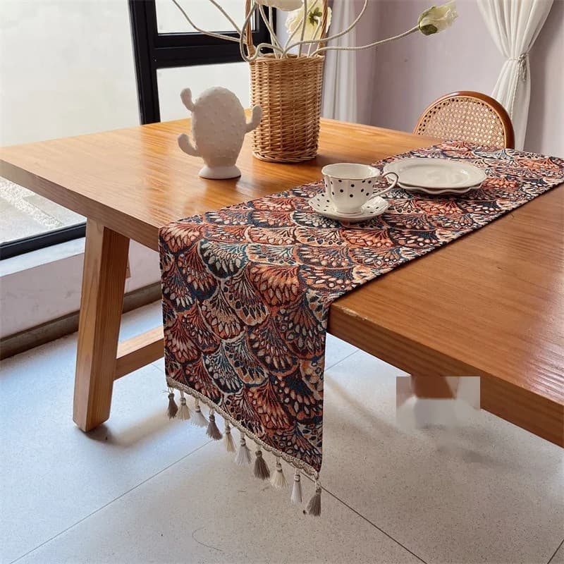Caminho de Mesa Estilo Americano em Mistura de Algodão com Franjas