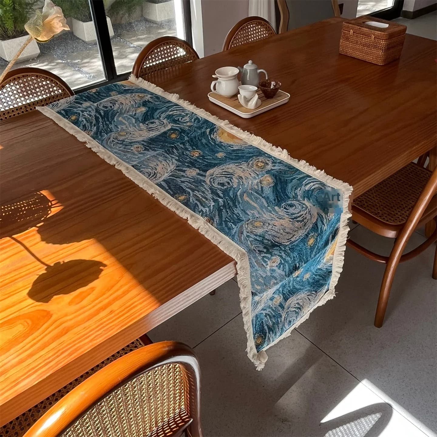 Caminho de Mesa Estilo Noite Estrelada Van Gogh em Algodão