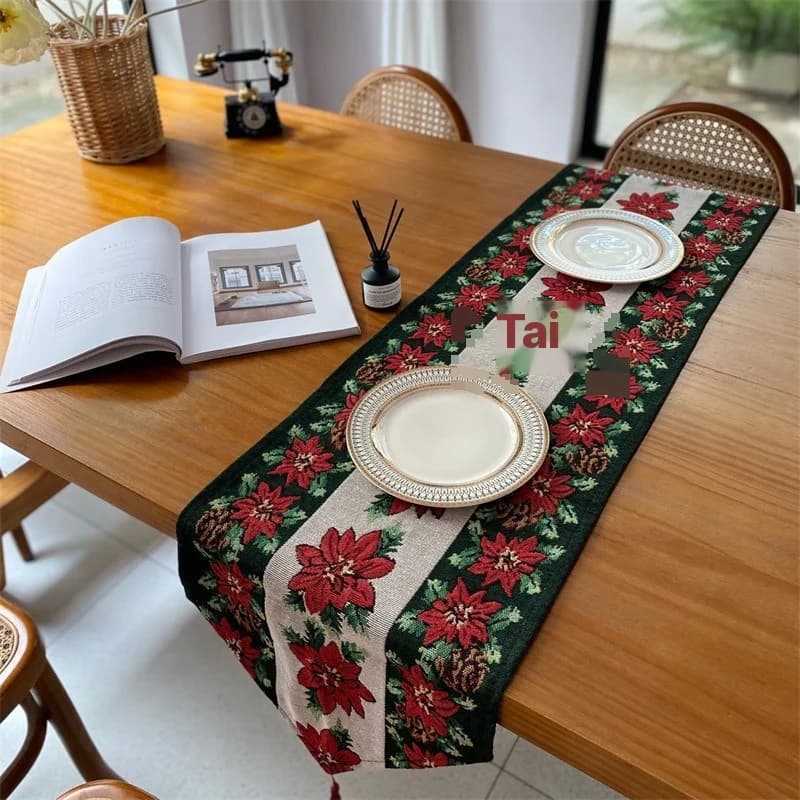 Caminho de Mesa Natalino Floral Vermelho para Decoração