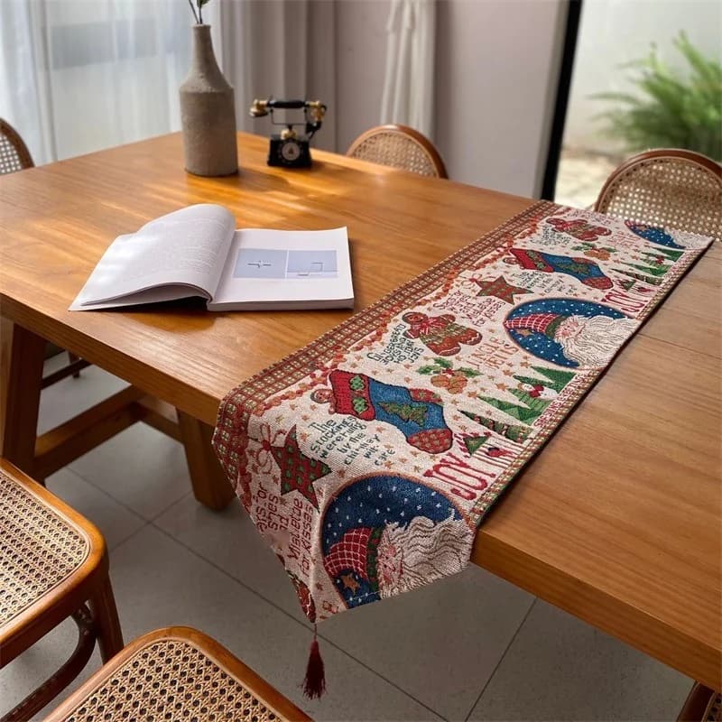 Caminho de Mesa de Natal Decorativo em Tecido Misto de Algodão