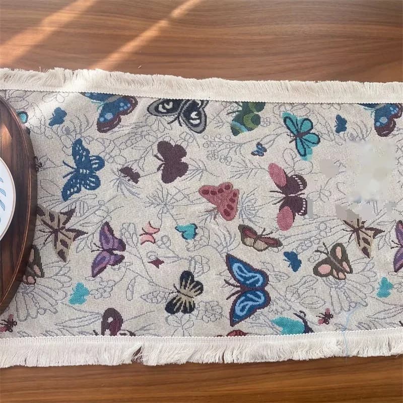 Caminho de Mesa Country Americano em Algodão e Linho com Estampa Floral e Borlas