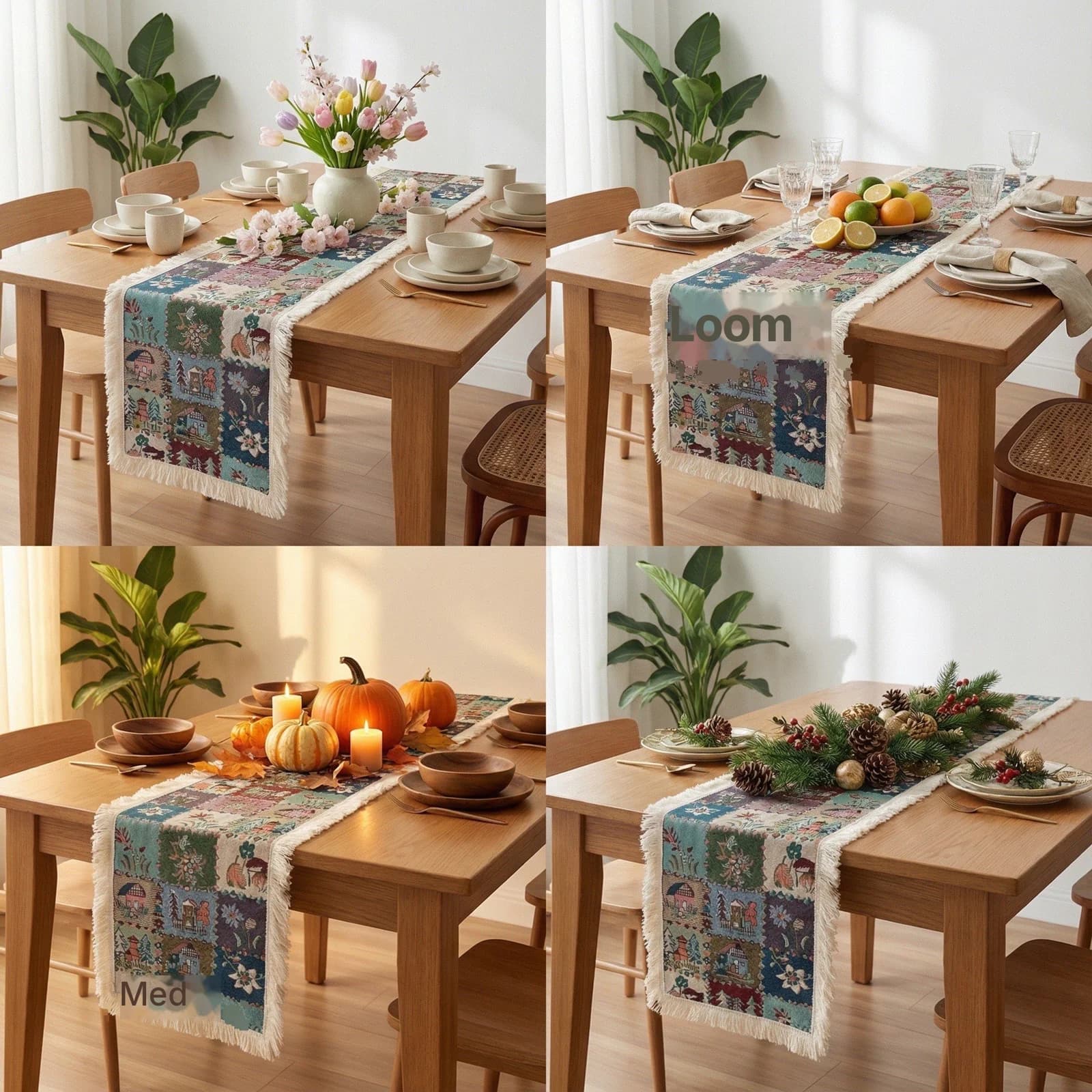 Caminho de Mesa Estilo Country Americano com Estampa Floral em Algodão