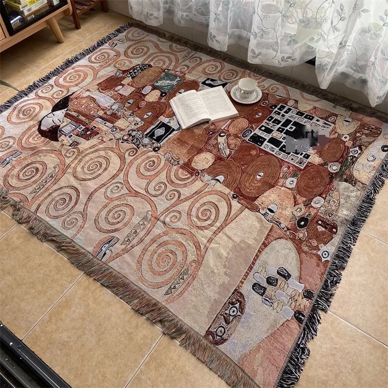 Manta Decorativa Tapeçaria com Estampa Artística para Sofá e Parede