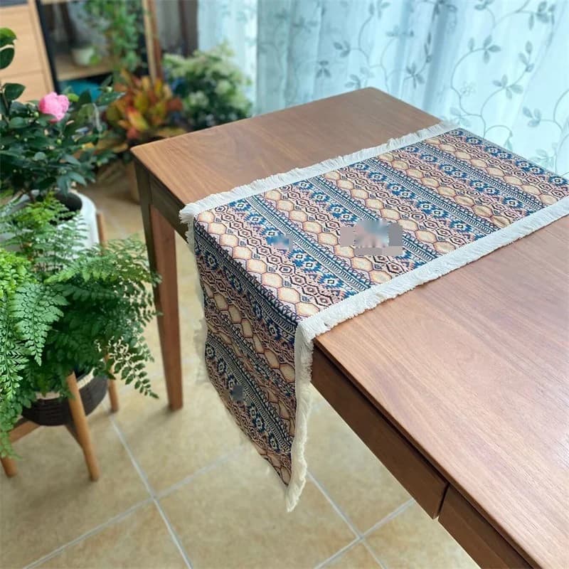 Caminho de Mesa Geométrico Boho em Algodão e Poliéster